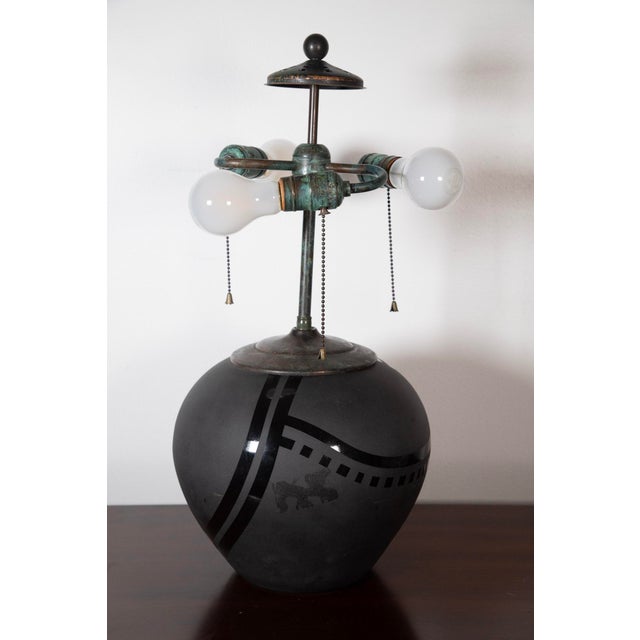 Contemporary Ulla Darni (1937 - 2022) - Reverse Painted Lamp - 21" H X 18 1/2" W For Sale - Image 9 of 12