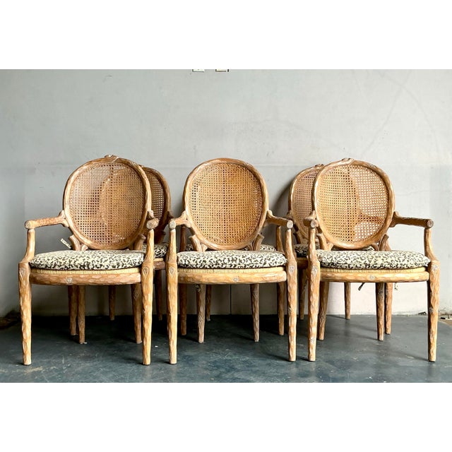 Wood Vintage Regency Carved Faux Bois Dining Chairs - Set of Six For Sale - Image 7 of 8