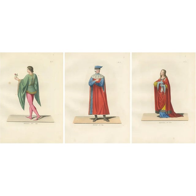 French Youth and Italian Nobleman and Noblewoman in Renaissance Costume, 1845, Paper, Set of 3 For Sale