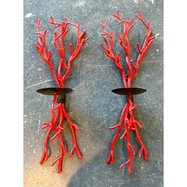 Vintage Coral Branch Wall Candle Sconces- A Pair For Sale - Image 11 of 12