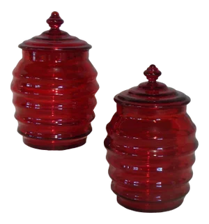 1930s Jean Beck München Signed Art Glass Jars With Lids - a Pair