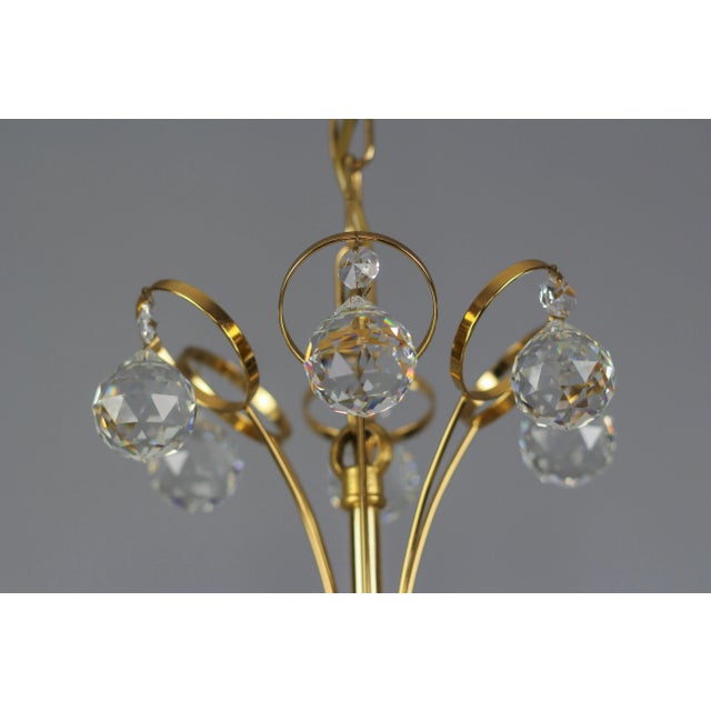 Seven Light Crystal Glass and Gilt Brass Chandelier, Germany, 1970s For Sale - Image 11 of 18