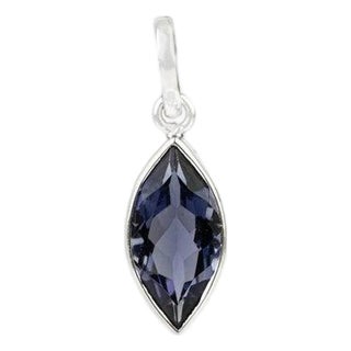 Silver Contemporary Marquise Cut Dainty Iolite Drop Pendant for Her For Sale