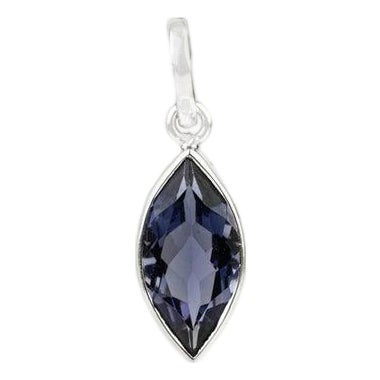 Silver Contemporary Marquise Cut Dainty Iolite Drop Pendant for Her For Sale