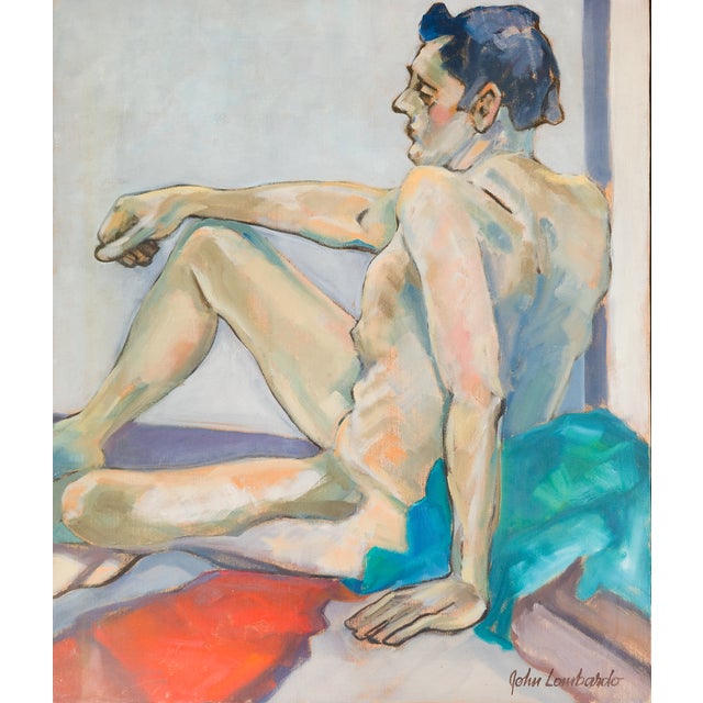 Male Nude with Distant Gaze* John Lombardo., c. 1980s Male Nude with Distant Gaze by John Lombardo leans into the...