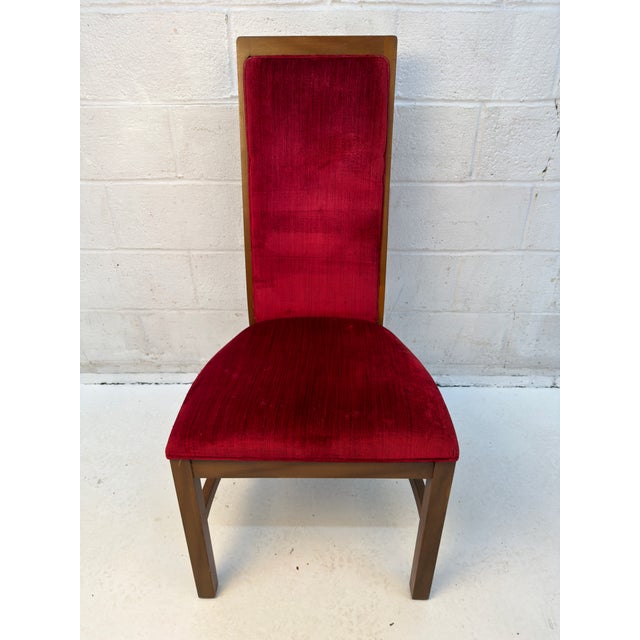 Striking set of eight vintage Mid-Century Modern dining chairs by Stanley Furniture, featuring beautifully sculpted...