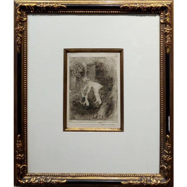Armand Berton - Mother & Child - Original Etching -c1900s Etching on paper -Signed circa 1900 COA included. frame size 18...