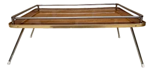 Mid-Century French Serving Tray with Folding Metal Legs, 1960s