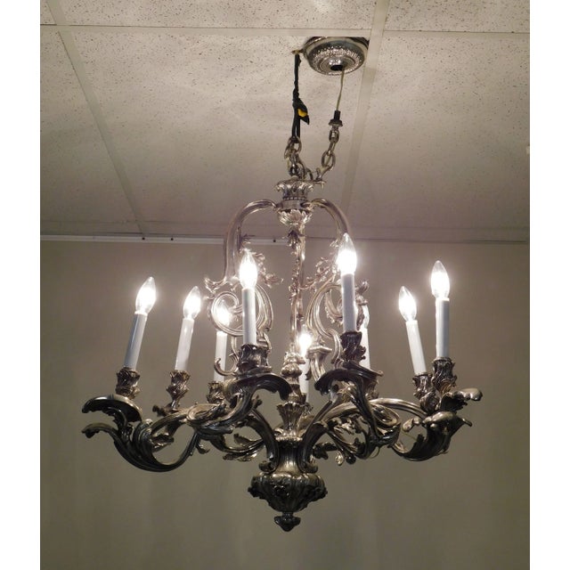 Ten Light Baroque Chandelier Vintaged Silver-Metal Foliate Design For Sale - Image 10 of 13