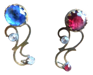 Antique Pair of 10k Gold Art Nouveau Red and Blue Pins, England