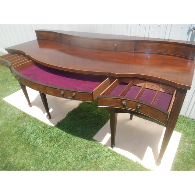 Gorgeous Baker Furniture Two Tier Bow Front Mahogany Hepplewhite Sideboard / Buffet For Sale - Image 6 of 9