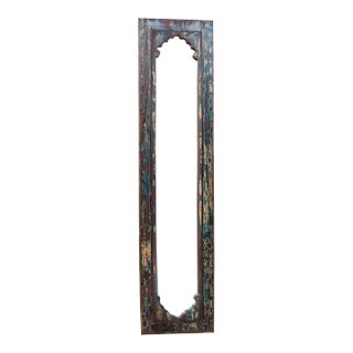 Vintage 1980s Farmhouse Rustic Solid Wood Narrow Distressed Wall Mirror For Sale