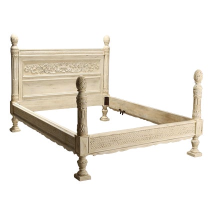 Double Bed in Carved Wood For Sale