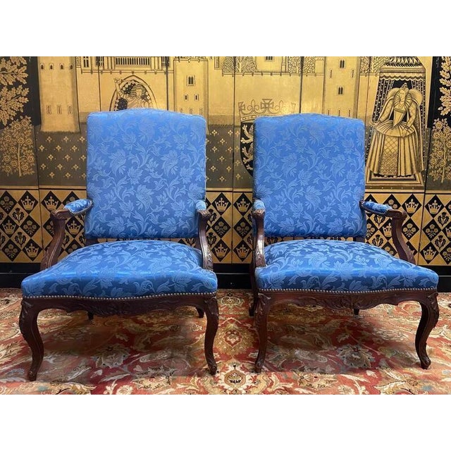 Blue Set of Louis Xv Cabriolet Armchairs For Sale - Image 8 of 8