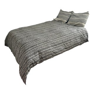 West Elm Black & Cream Organic Cotton Duvet Cover & Two Euro Shams, Set of 3 For Sale