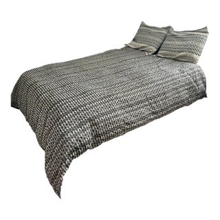 West Elm Black & Ivory Organic Cotton Duvet Cover & Two Euro Shams, Set of 3 For Sale