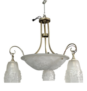 Large Art Deco Chandelier in Molded Glass, 1930s