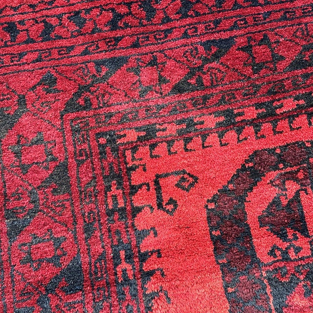 Textile Vintage Red Afghan Bokhara Tribal Hand-Knotted Wool Rug - 4' X 6'5" For Sale - Image 7 of 9