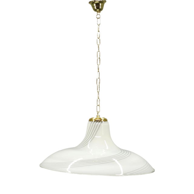 Italian Murano Glass Swirl Pendant Light with Brass, 1970s For Sale