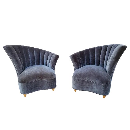 Mid Century Modern Asymmetrical Channel Fan Back Lounge Chairs and Ottoman Newly Reupholstered - 3 Piece Set Gorgeous...