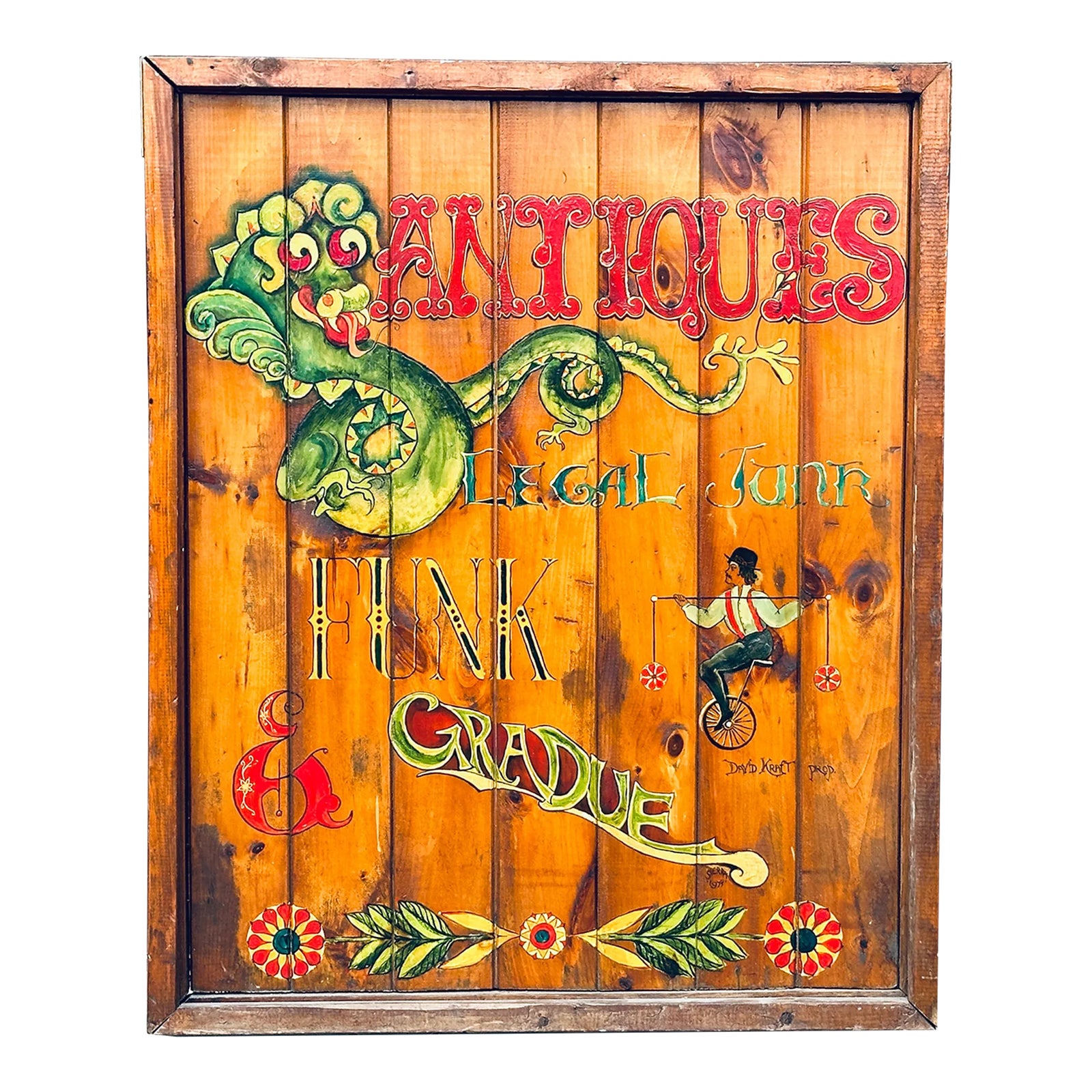 Original Antiques Store Hand Painted Wooden Double Sided Sign With