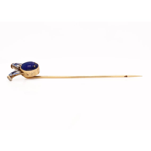 Blue Carl Bacher Austrian Egyptian Revival Gold & Enamel Scarab Beetle Stickpin For Sale - Image 8 of 11