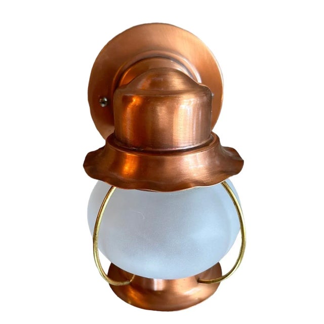 1940s Midcentury Copper, Brass and Frosted Glass Jar Sconces, Circa 1940 For Sale - Image 5 of 6