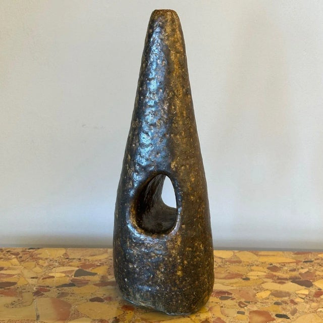 Luigi and Sophie De Lerma, Italian Mid-Century Modern, Organic Stoneware Vase For Sale - Image 4 of 5