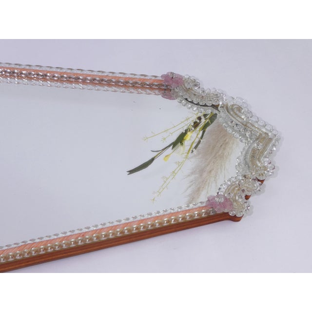 Mid-Century Italian Scalloped Murano Glass Wall Mirror with Pink Flowers, 1970s For Sale - Image 11 of 12