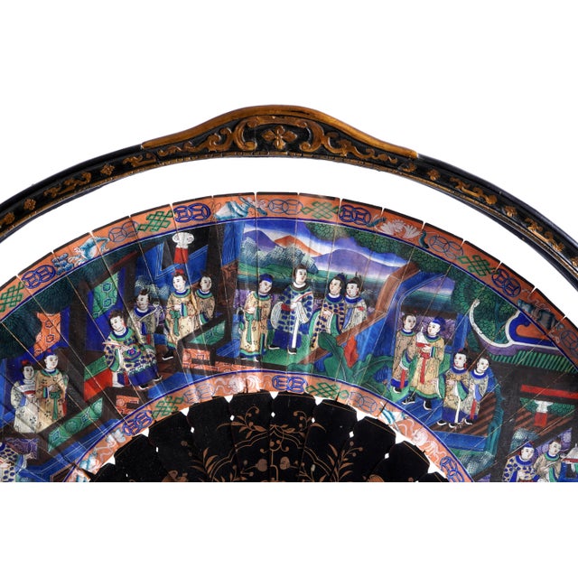 Black 19th Century Chinese Export Gilt Lacquer Fan For Sale - Image 8 of 9