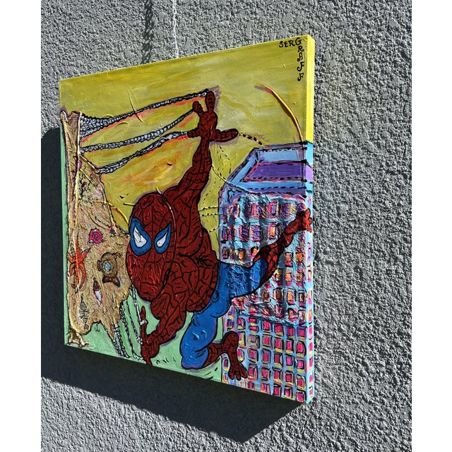 One-of-a-Kind Large Painting on Canvas by Serg Graff "Spider-Man". Coa Attached For Sale - Image 4 of 12