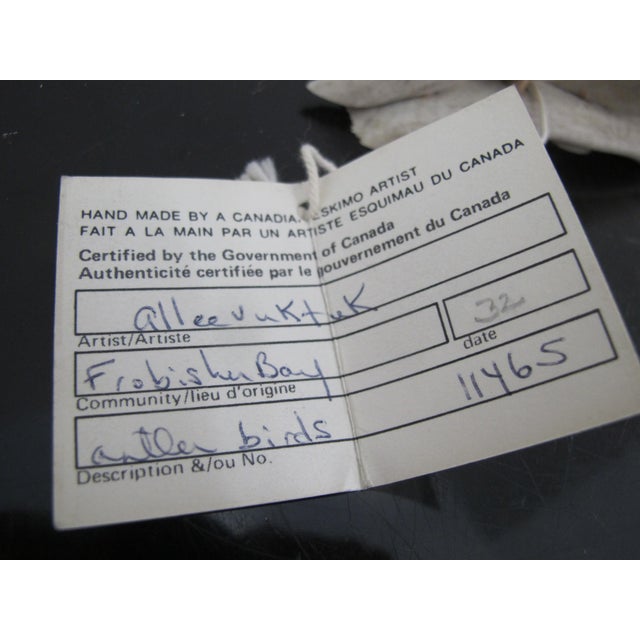 Canadian Frobisher Bay Inuit Alee Vuktuk Carved Birds Perched on Antler Sculpture For Sale - Image 4 of 8