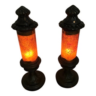 1923 Art Deco Mica Cylinder Accent or Mantle Lamps - a Pair For Sale