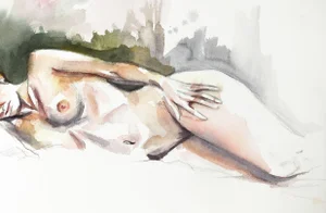 "Jess No. 13" Contemporary Original Nude Figure Watercolor Painting by Elizabeth Becker