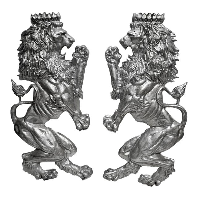 Decorative Cast Aluminum Britannic Fighting Lions Plaques - A Pair For Sale