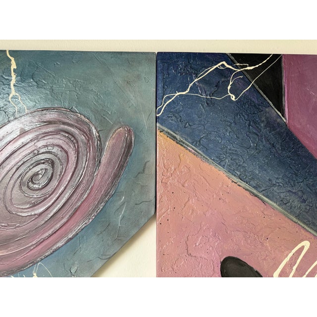 1980s Vintage Expressionist Abstract Composition Mixed Media Textured Acrylic Paintings – Set of 3 For Sale - Image 10 of 12