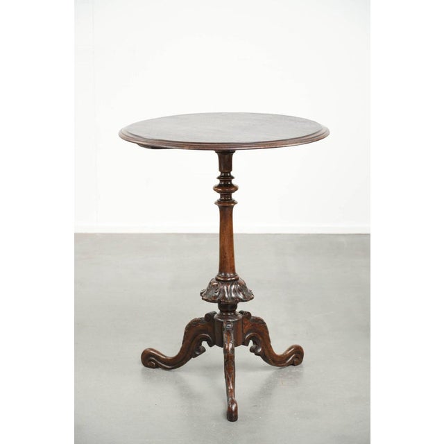 Traditional Antique Round Carved Side Table For Sale - Image 3 of 13