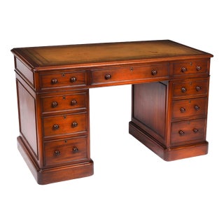 Vintage Flame Mahogany Twin Pedestal Desk For Sale