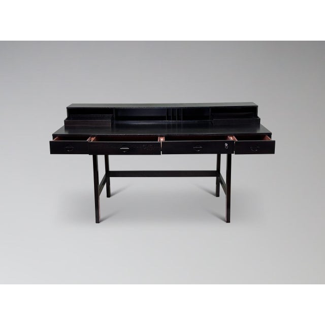 Mid-Century Modern Refinished Ebonized Teak Flip Top Executive Desk Attr. Jens Quistgaard for Peter Løvig Nielsen For Sale - Image 3 of 17