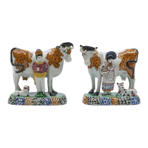 Yorkshire Prattware Figures of Cows With Attendants