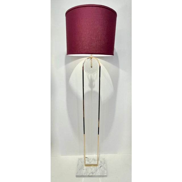 European Art Deco Style Minimalist Crystal Murano Glass Brass Marble Floor Lamp For Sale - Image 10 of 12