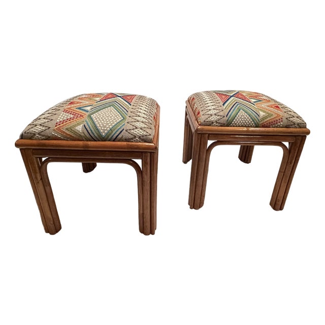 Rattan and Upholstered Benches- A Pair For Sale