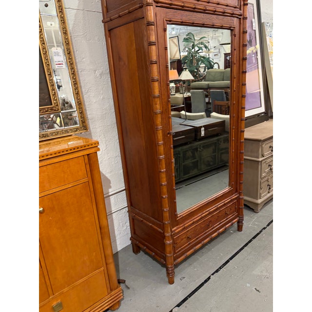 Victorian R. J. Horner Style Victorian Faux Bamboo Pine Mirrored Armoire For Sale - Image 3 of 12