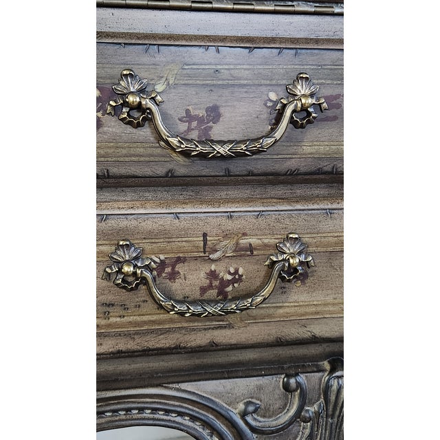 1990s Lillian August French Provincial Painted Floral Slant-Front Secretary Desk With Brass Gallery For Sale - Image 16 of 18