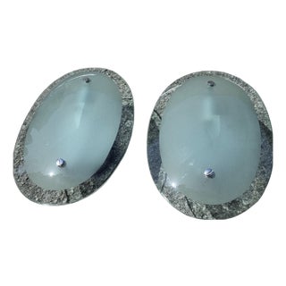 Concave Oval Wall Lights in Green Crystal from Cristal Art Torino, 1960s, Set of 2 For Sale