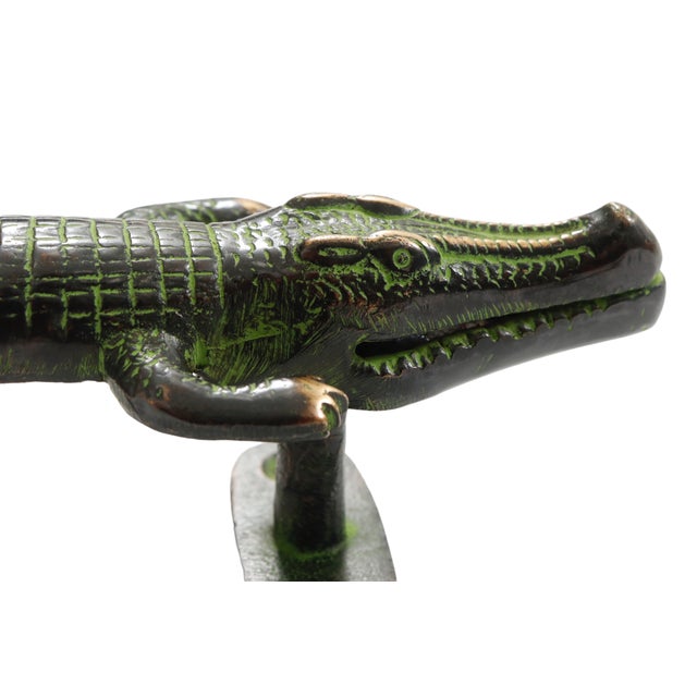 Green Brass Alligator Door Handles - A Pair For Sale - Image 4 of 5