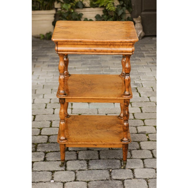 French French Burled Walnut Three-Tiered Trolley with Butterfly Veneer, circa 1870 For Sale - Image 3 of 12