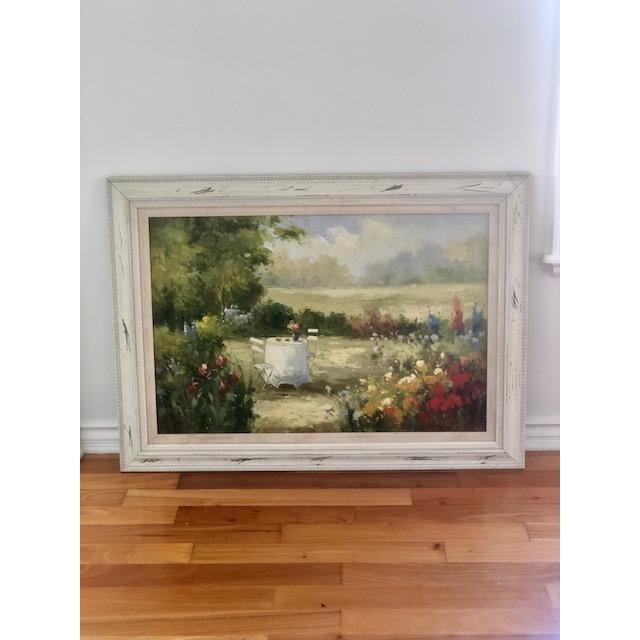 Romantic Garden Landscape in Distressed White Frame - Unknown Artist For Sale - Image 4 of 5