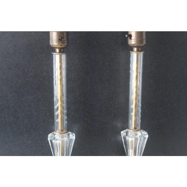 Mid-Century French Style Etched Floral Glass Boudoir Lamps Vintage -a Pair For Sale - Image 11 of 14