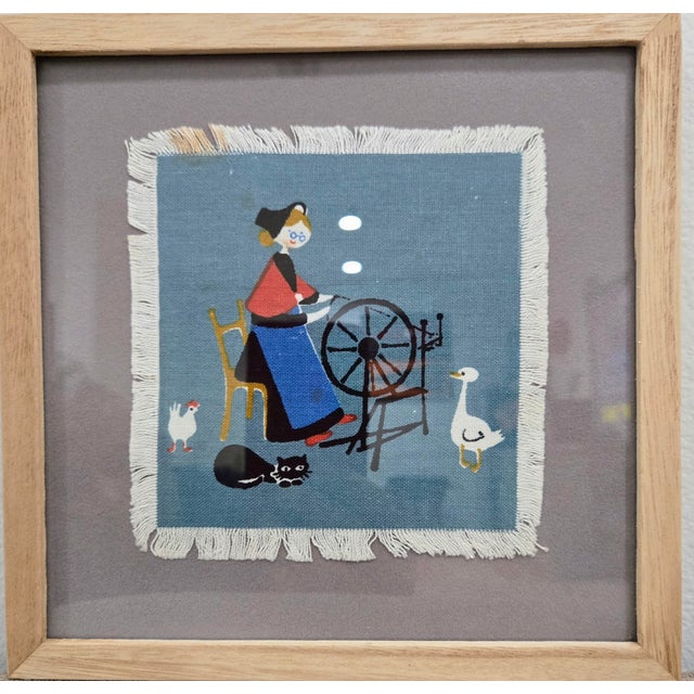 Set of Six Hans Christian Andersen Textile Napkin Artworks by Aase & Preben Jangaard, Framed Danish Mid‑Century For Sale - Image 10 of 13